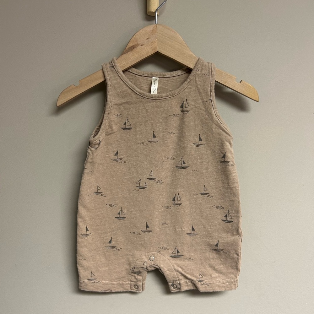 Rylee + Cru Brown Sailboat Baby Romper